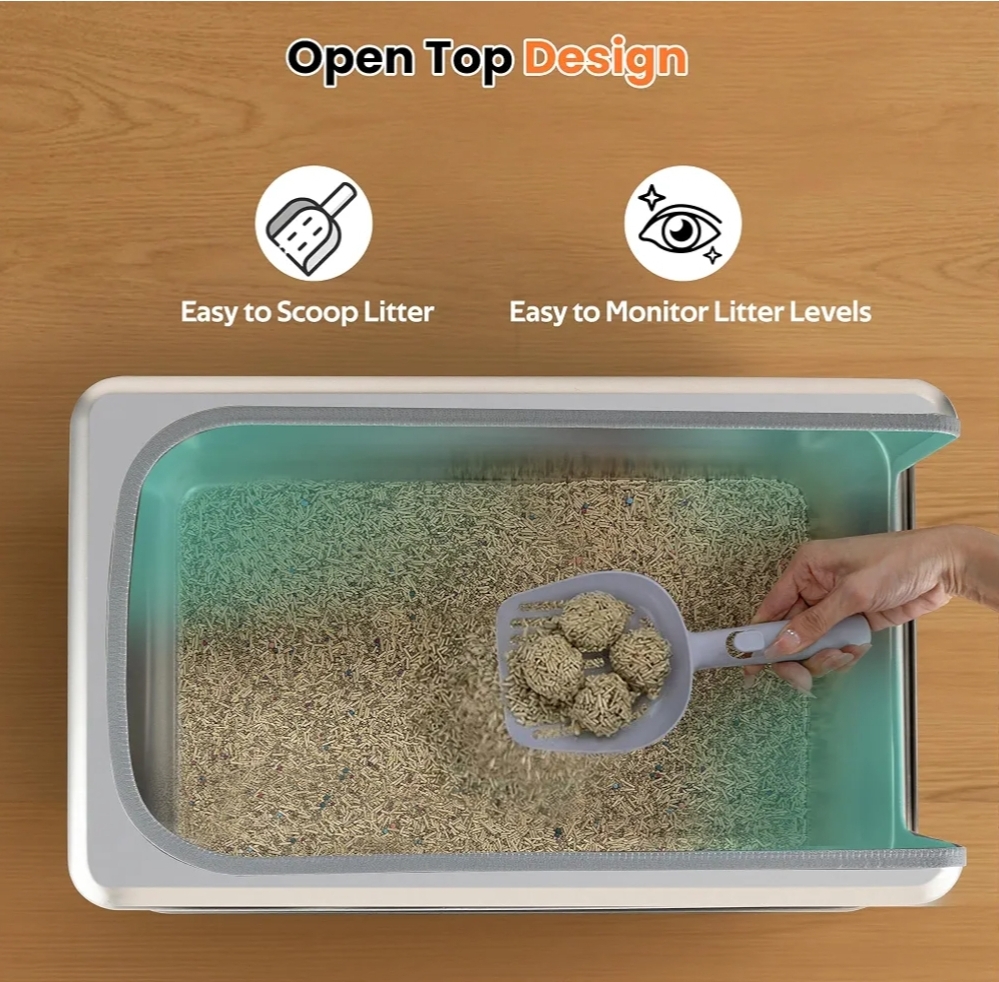 Stainless Steel Litter Box with Metal Lid and Scoop - Enclosed Metal Litter Box for Large Cats, Rust-Resistant, Odor-Control, Easy to Clean, Durable & Long-Lasting with Round Edge (XXL) - Image 8