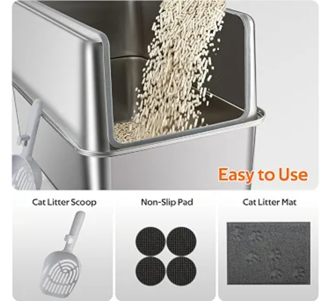 Stainless Steel Litter Box with Metal Lid and Scoop - Enclosed Metal Litter Box for Large Cats, Rust-Resistant, Odor-Control, Easy to Clean, Durable & Long-Lasting with Round Edge (XXL) - Image 9