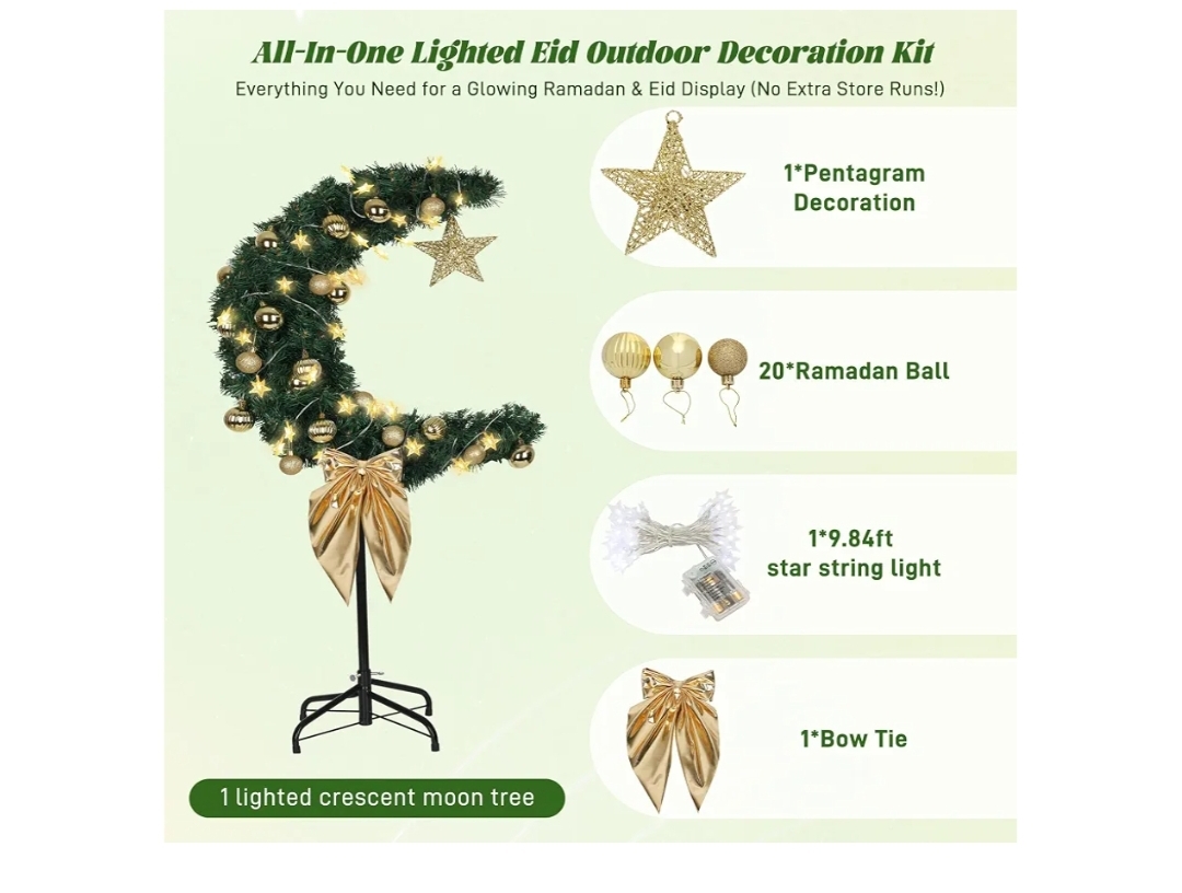 3 FT Eid Ramadan Moon Tree, Lighted Crescent Artificial Tree - Image 5