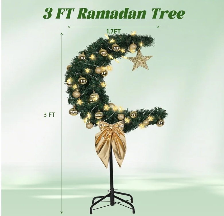 3 FT Eid Ramadan Moon Tree, Lighted Crescent Artificial Tree - Image 6