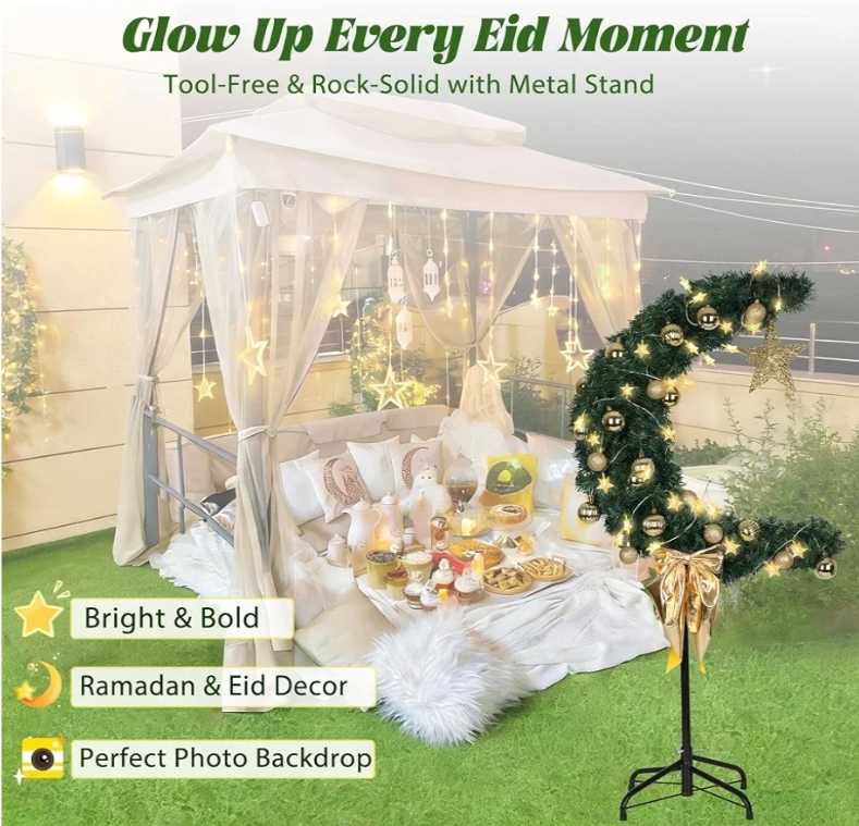 3 FT Eid Ramadan Moon Tree, Lighted Crescent Artificial Tree - Image 8