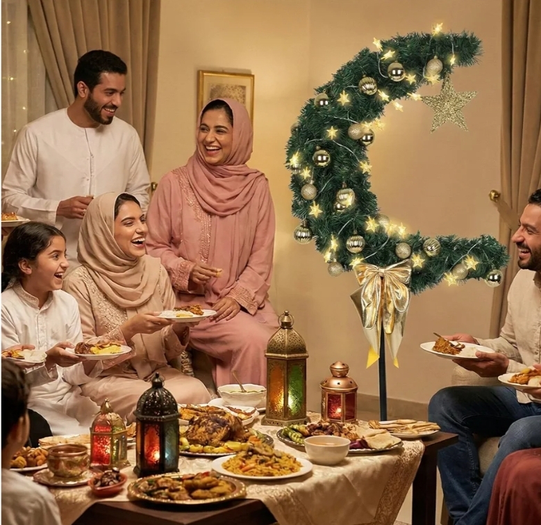 3 FT Eid Ramadan Moon Tree, Lighted Crescent Artificial Tree - Image 9