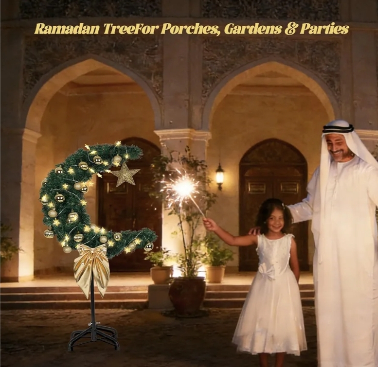 3 FT Eid Ramadan Moon Tree, Lighted Crescent Artificial Tree - Image 12