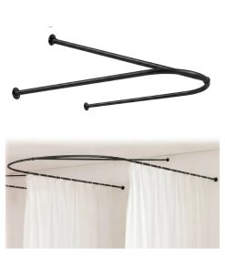 Black U Shaped Room Divider Curtain Rod 90.55" x 47.24" Rod with Ceiling Support Curtain Track, Privacy Divider