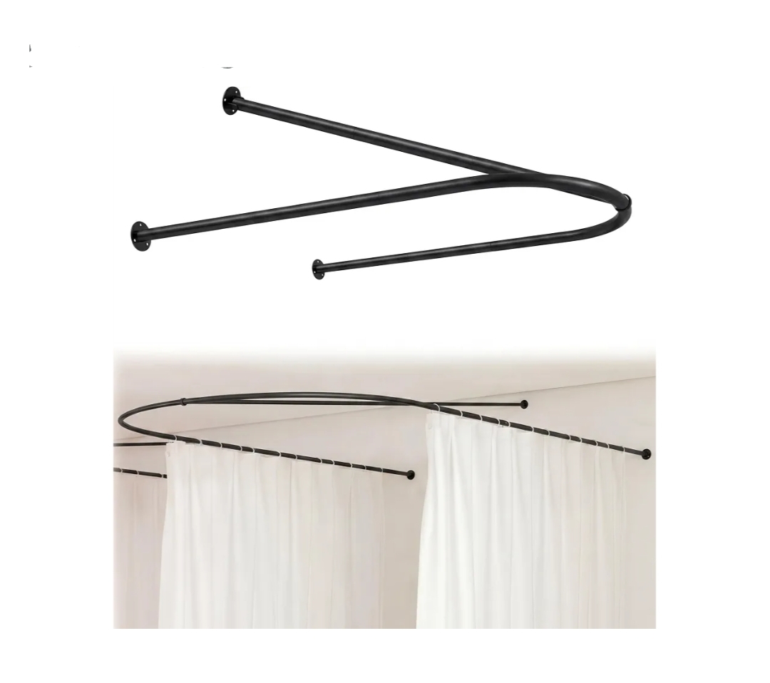 Black U Shaped Room Divider Curtain Rod 90.55" x 47.24" Rod with Ceiling Support Curtain Track, Privacy Divider