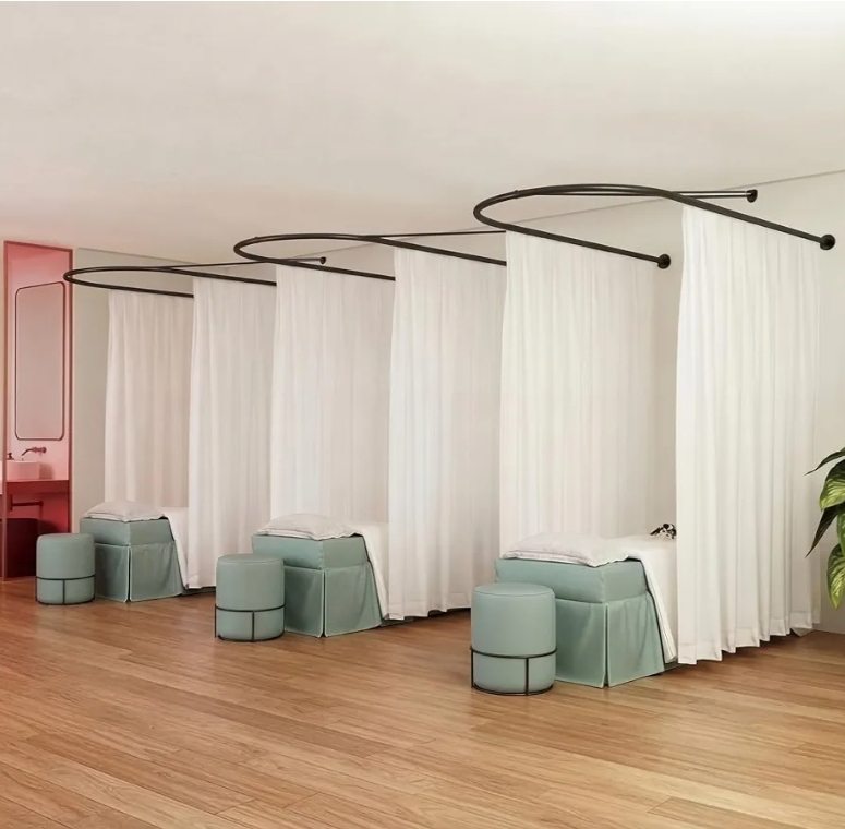 Black U Shaped Room Divider Curtain Rod 90.55" x 47.24" Rod with Ceiling Support Curtain Track, Privacy Divider - Image 7