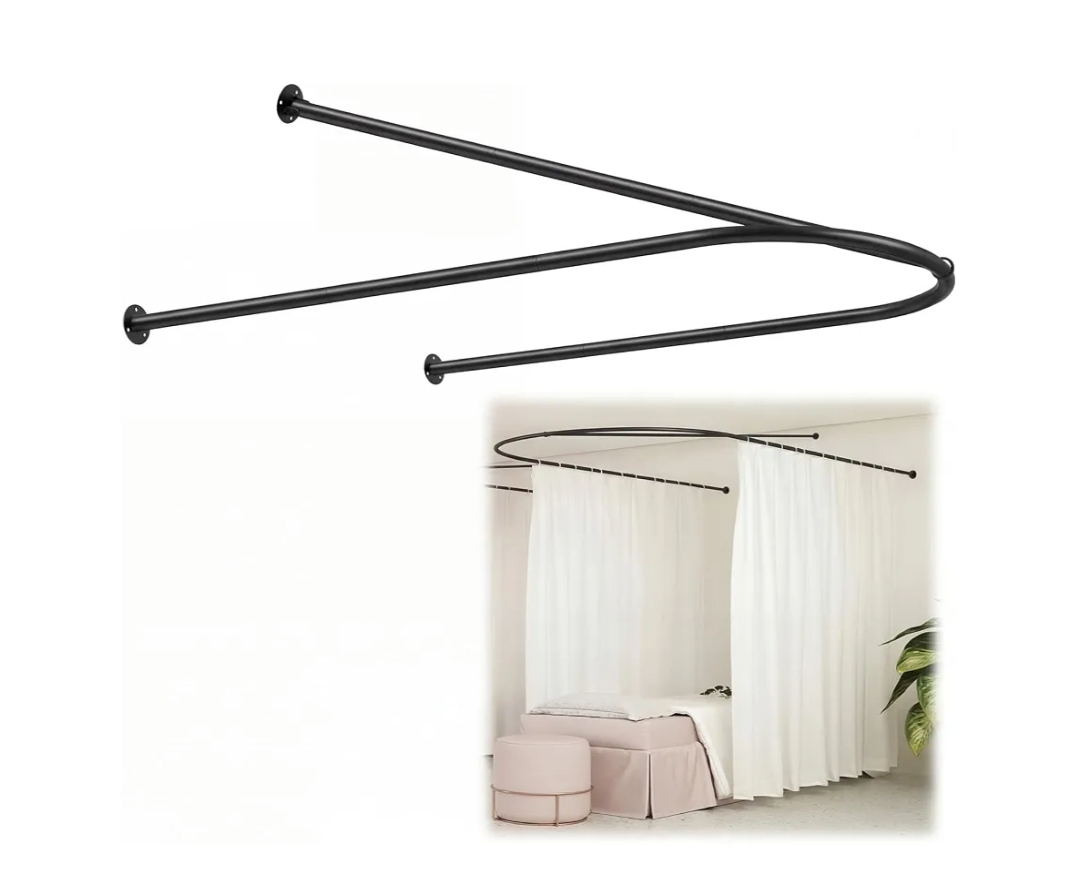 Black U Shaped Room Divider Curtain Rod 90.55" x 47.24" Rod with Ceiling Support Curtain Track, Privacy Divider - Image 9