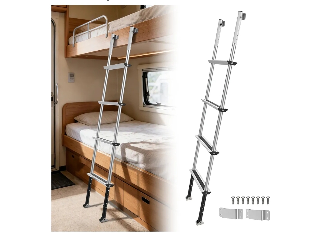 RV Bunk Ladder, 11-Level Adjustable 57"-66", Wide Anti-Slip Steps