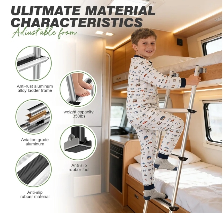 RV Bunk Ladder, 11-Level Adjustable 57"-66", Wide Anti-Slip Steps - Image 9
