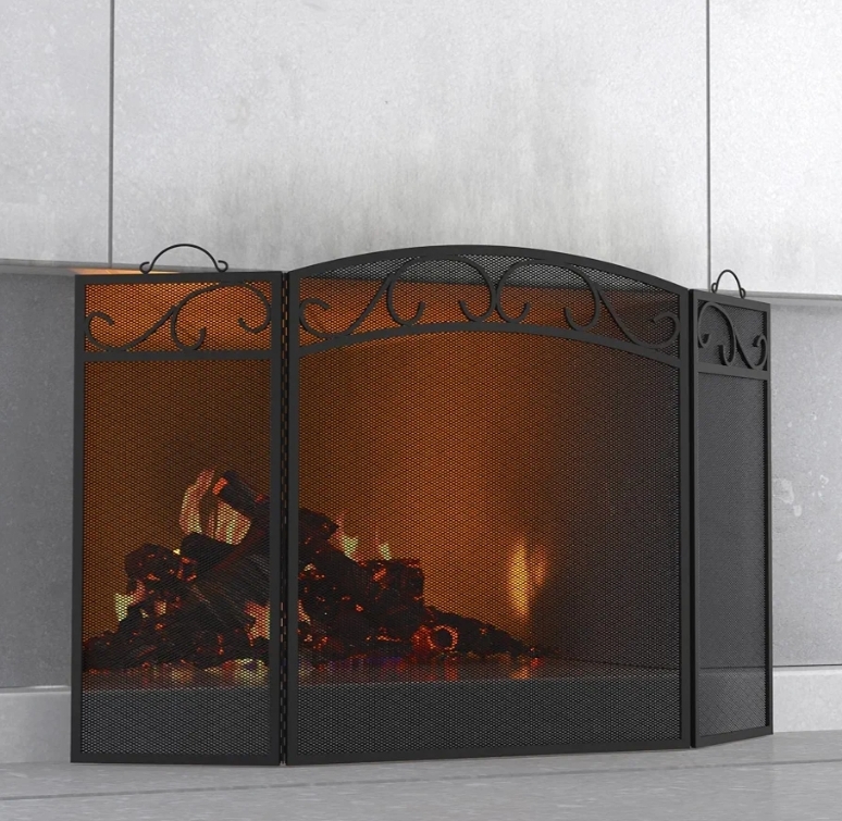 Fireplace Screen 3 Panel with Handles Wrought Iron 51"(L) x31(H) Spark Guard Cover (Sanded Black) - Image 5