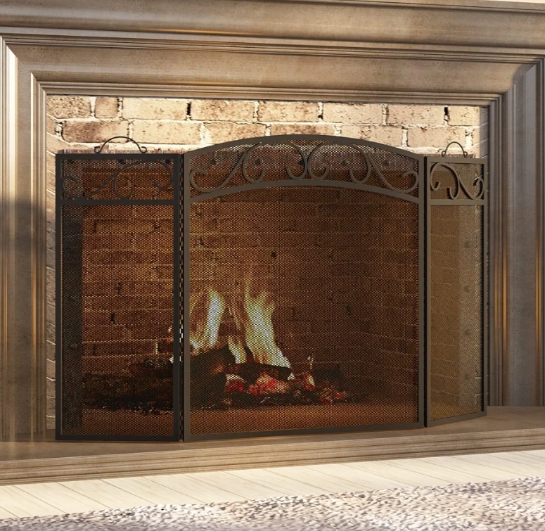 Fireplace Screen 3 Panel with Handles Wrought Iron 51"(L) x31(H) Spark Guard Cover (Sanded Black) - Image 7