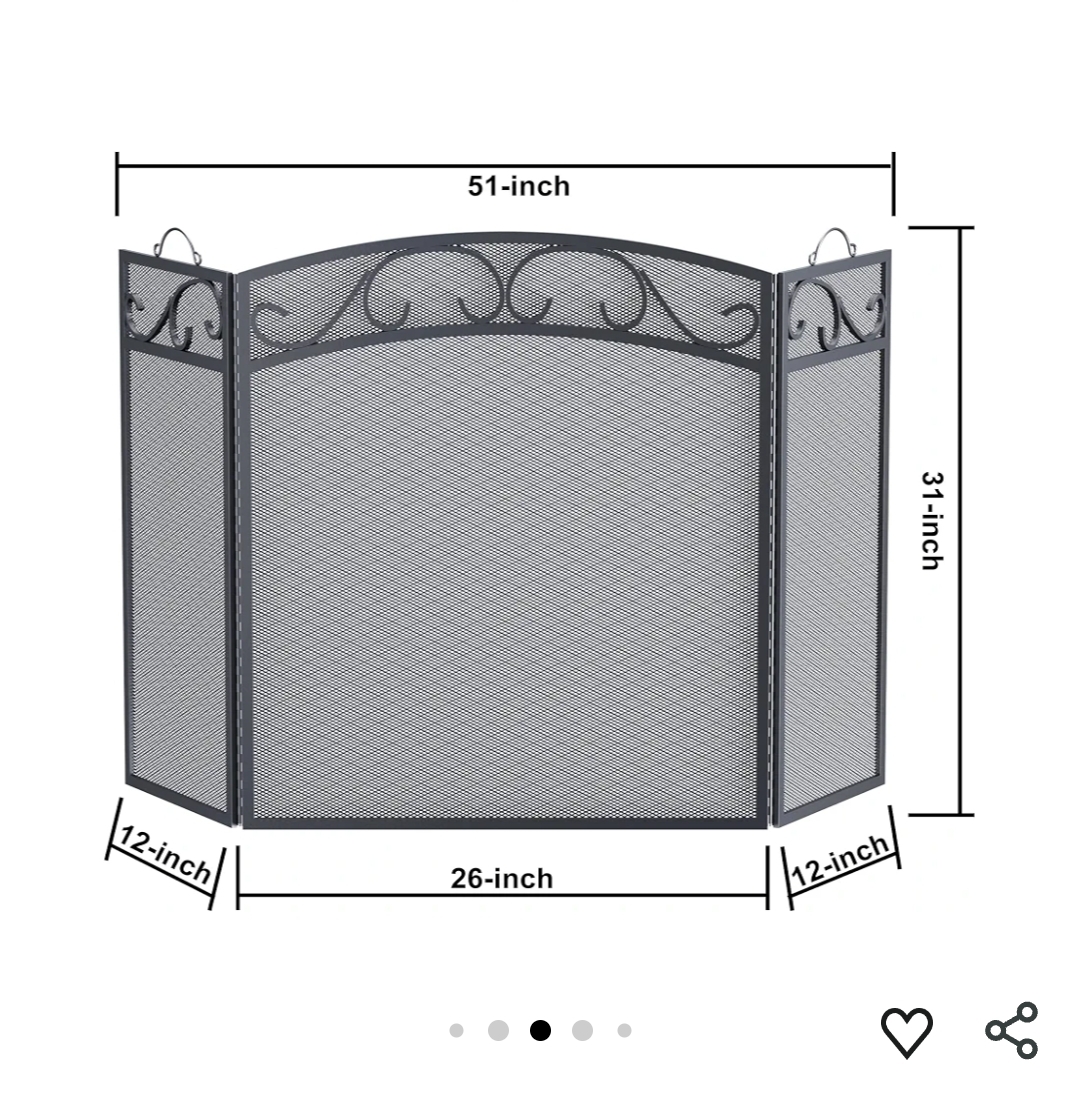 Fireplace Screen 3 Panel with Handles Wrought Iron 51"(L) x31(H) Spark Guard Cover (Sanded Black) - Image 8