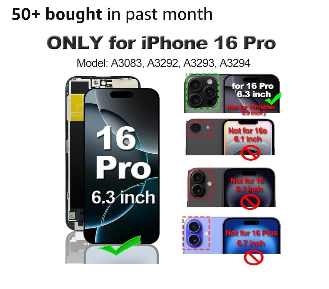 for iPhone 16 Pro Screen Replacement 6.3 inch, 3D Touch LCD Display Digitizer Assembly with Repair Tools - Image 8