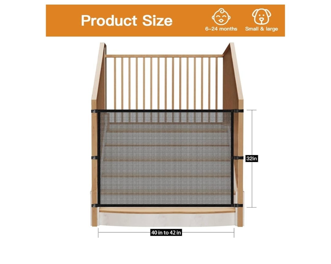 Dog Pet Mesh Gate Stairs - Baby Safety Barrier Gates for Stairway No Drilling Puppy Gates for Indoor - Banister to Banister Baby Gates - Image 10