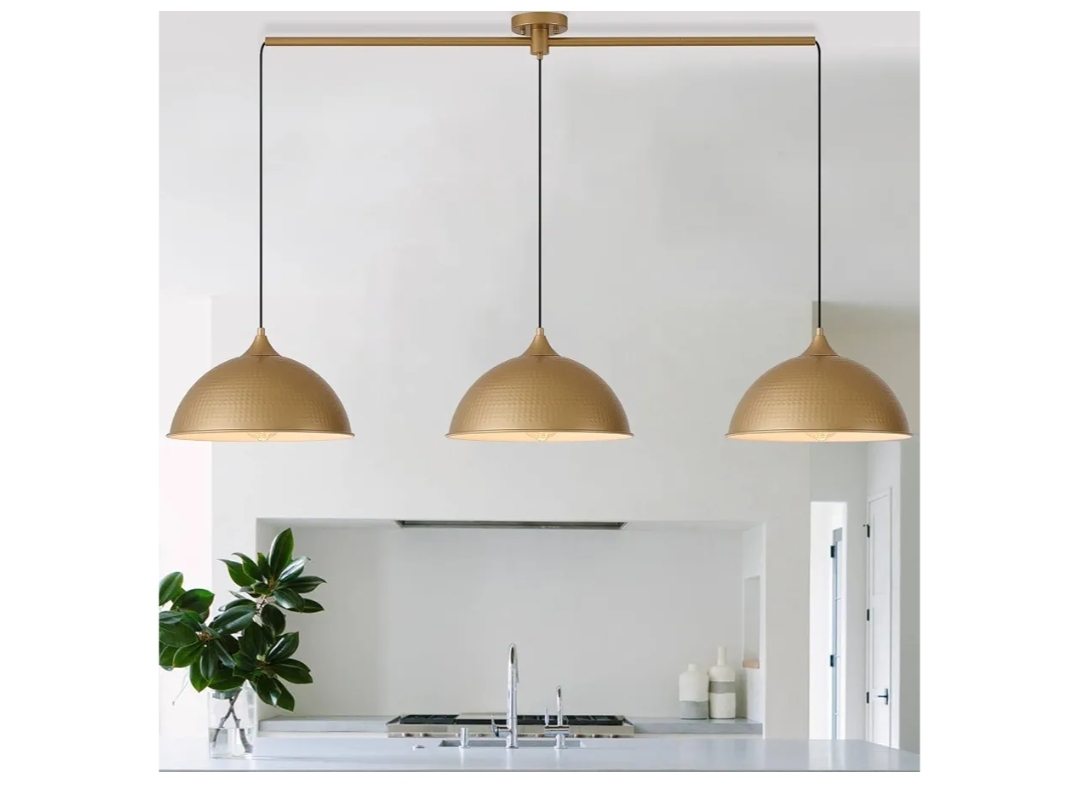 Kitchen Island, 3-Pack Dome Pendant Light Fixtures with Gold and White Finish Farmhouse Hanging Pendant Light