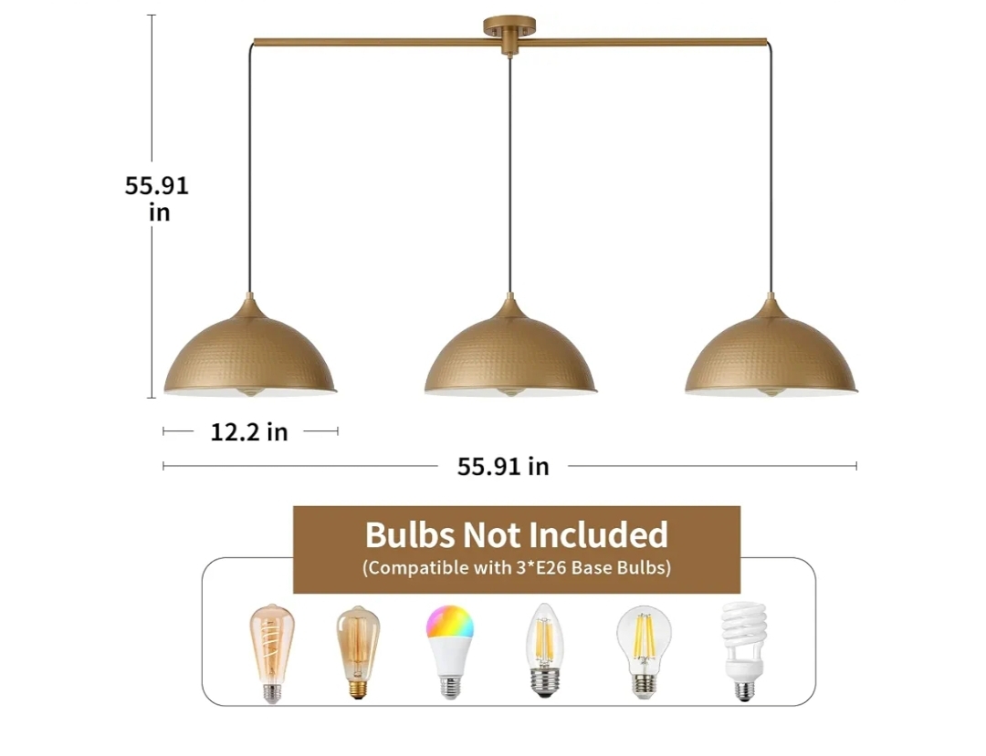 Kitchen Island, 3-Pack Dome Pendant Light Fixtures with Gold and White Finish Farmhouse Hanging Pendant Light - Image 5
