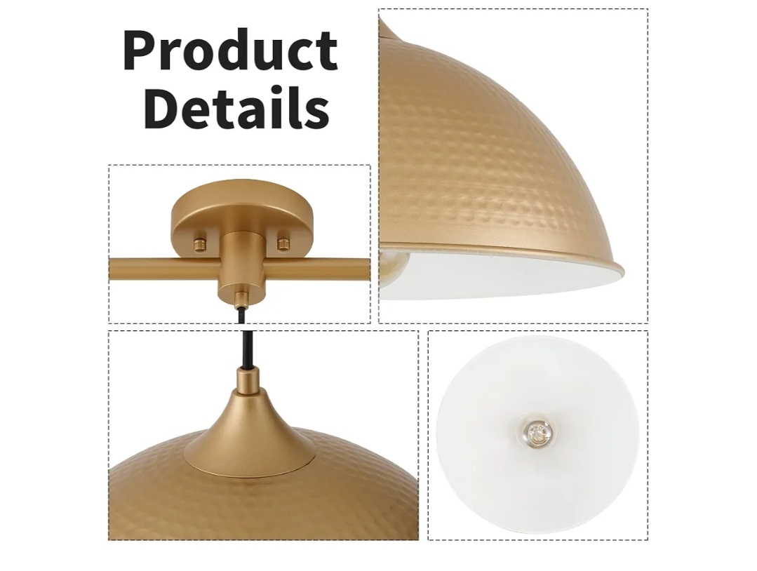 Kitchen Island, 3-Pack Dome Pendant Light Fixtures with Gold and White Finish Farmhouse Hanging Pendant Light - Image 6