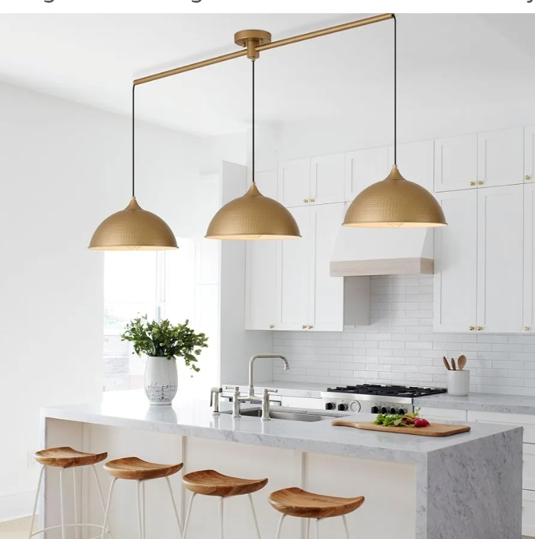 Kitchen Island, 3-Pack Dome Pendant Light Fixtures with Gold and White Finish Farmhouse Hanging Pendant Light - Image 8