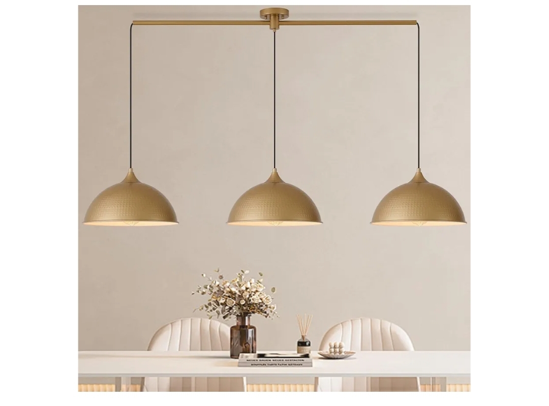 Kitchen Island, 3-Pack Dome Pendant Light Fixtures with Gold and White Finish Farmhouse Hanging Pendant Light - Image 10