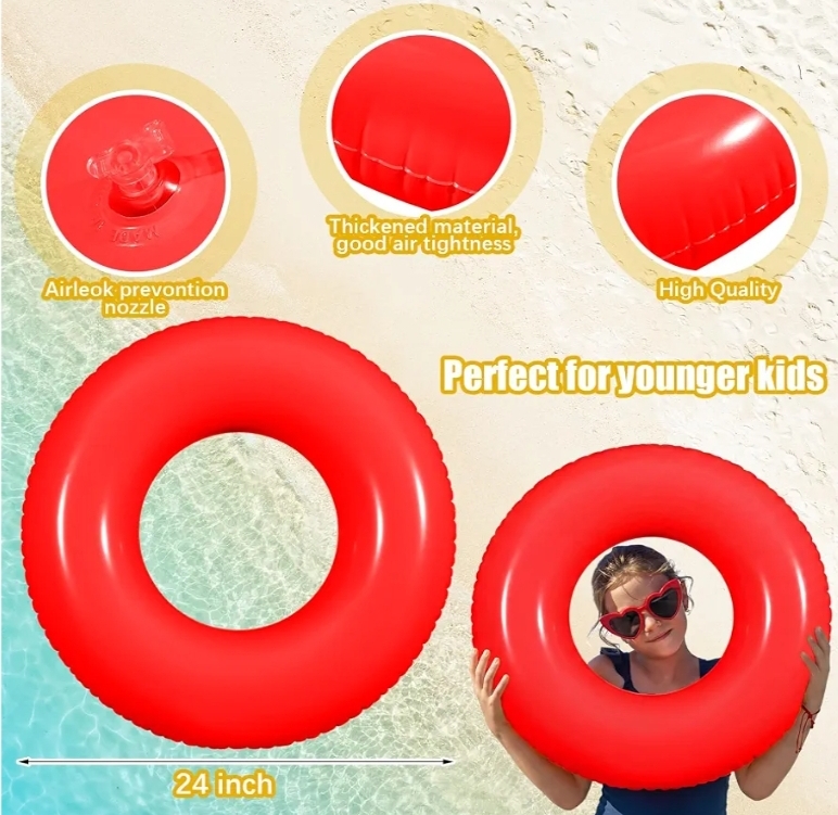 6 Pcs Inflatable Pool Floats 24 Inches Swim Tube Bulk Swimming Ring Pool Floaties - Image 4