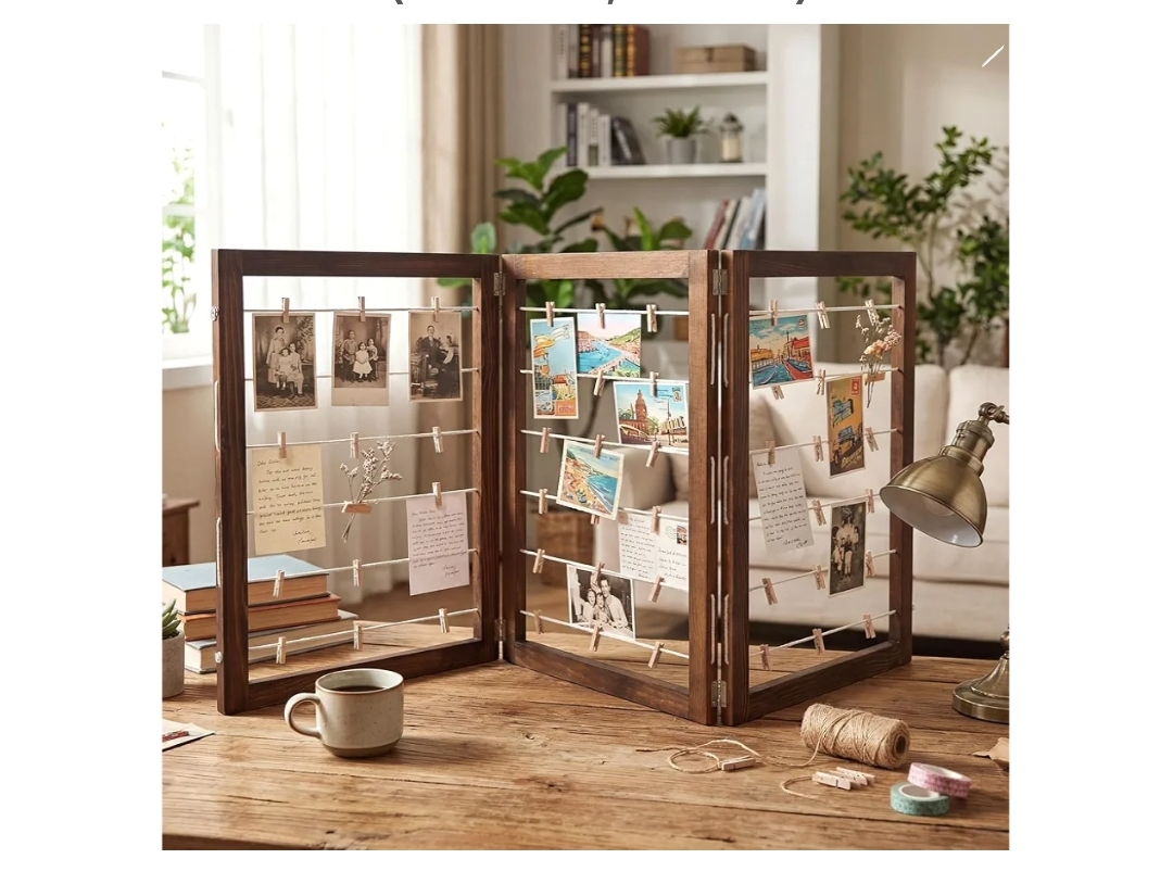 54 x 24 Inch Photo Display Board with Clip Farmhouse Picture Display Wooden Rustic Freestanding Picture Collage Frame Wedding Tabletop (3 Panel, Brown) - Image 6