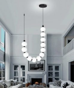 Modern Chandeliers LED Dimmable Light Acrylic Balls Ceiling Pendant Lighting, Adjustable Hanging Lights 25 Watts Black Lamp