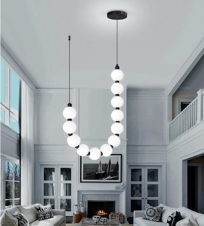 Modern Chandeliers LED Dimmable Light Acrylic Balls Ceiling Pendant Lighting, Adjustable Hanging Lights 25 Watts Black Lamp