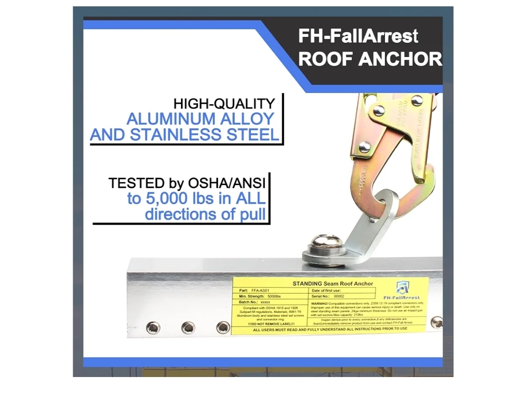 Fall Protection Standing Seam Roof Anchor Clamp with 360° Swivel Point | Fall Arrest Roofing Harness Safety Kit - Image 6