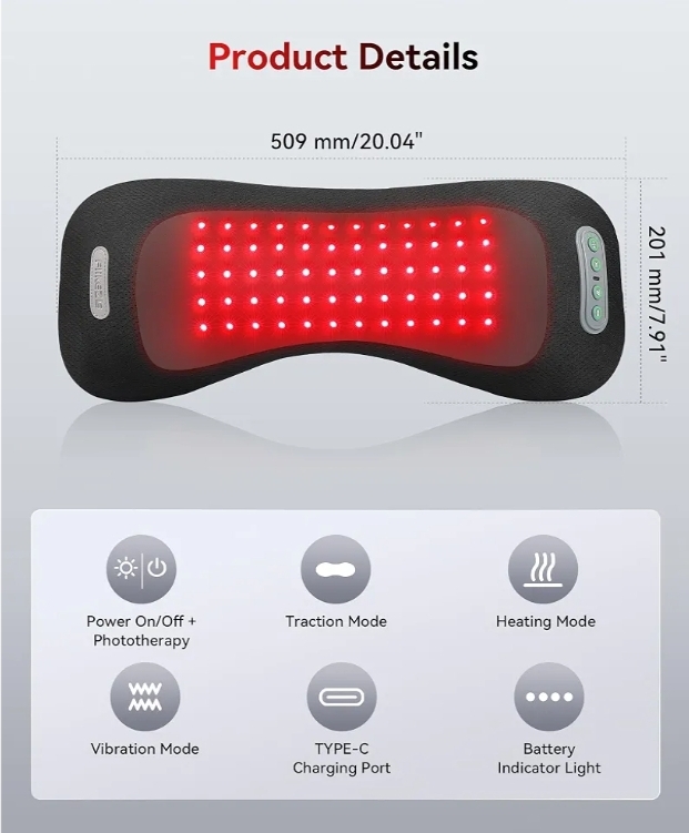 4-in-1 Lumbar Massager with Red Light 650/850nm Cordless 5000mAh - Image 10