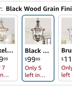 Alternative view of 12.6" Modern Farmhouse Chandelier 4 Light with Black Wood Grain Finish Geometric Cage Pendant