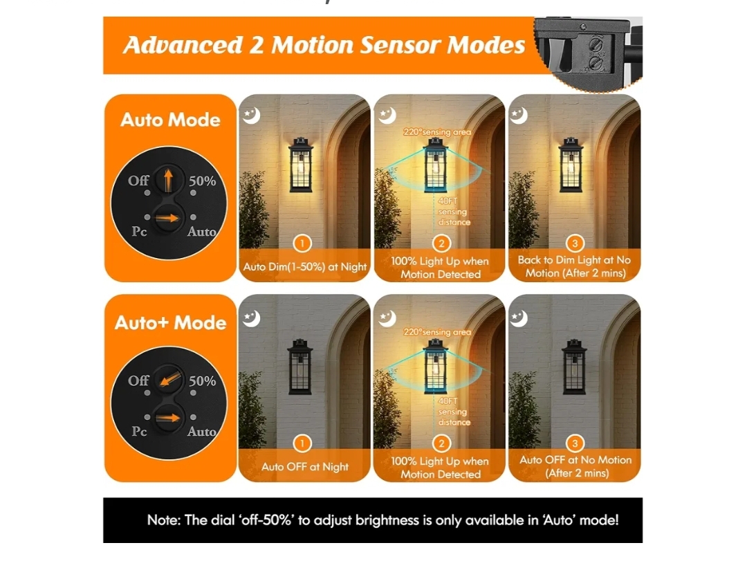 18 inch Large Size Motion Sensor Porch Light with GFCI Outlets, Dusk to Dawn Black Outdoor Wall Light Fixture - Image 6
