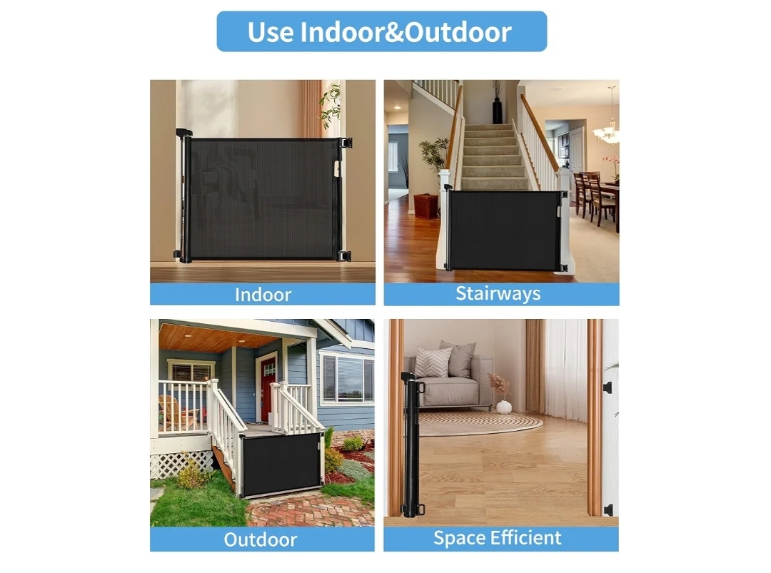 Retractable Baby Gate for Doorways and Stairs, Mesh Safety Gate, Black, 33.6"x55" - Image 9