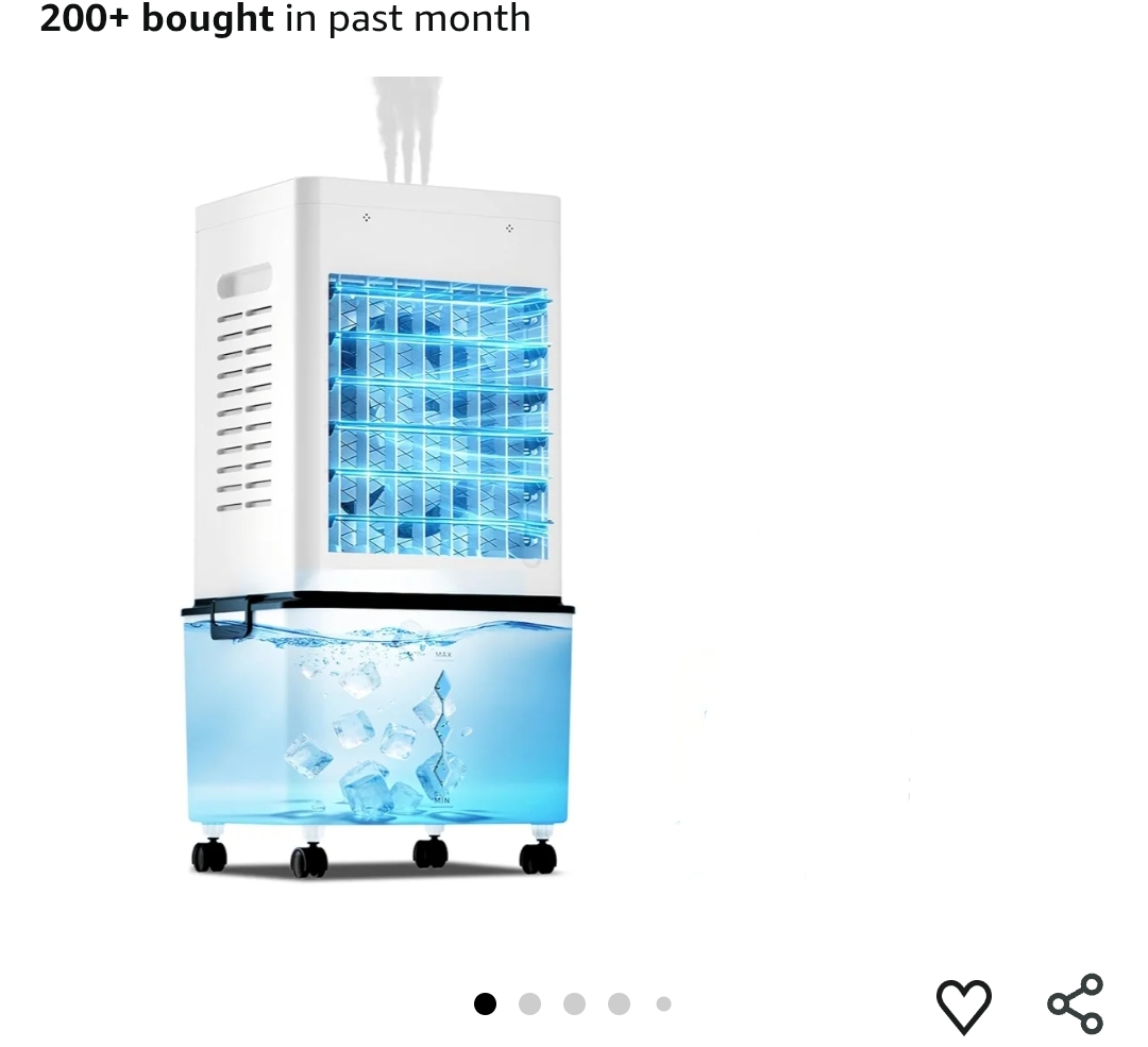 Evaporative Air Cooler Fan, Swamp Cooler Fan with 12L Removable Water Tank, 6 Speeds, Cooling Spray Modes & Lights, 24H Timer