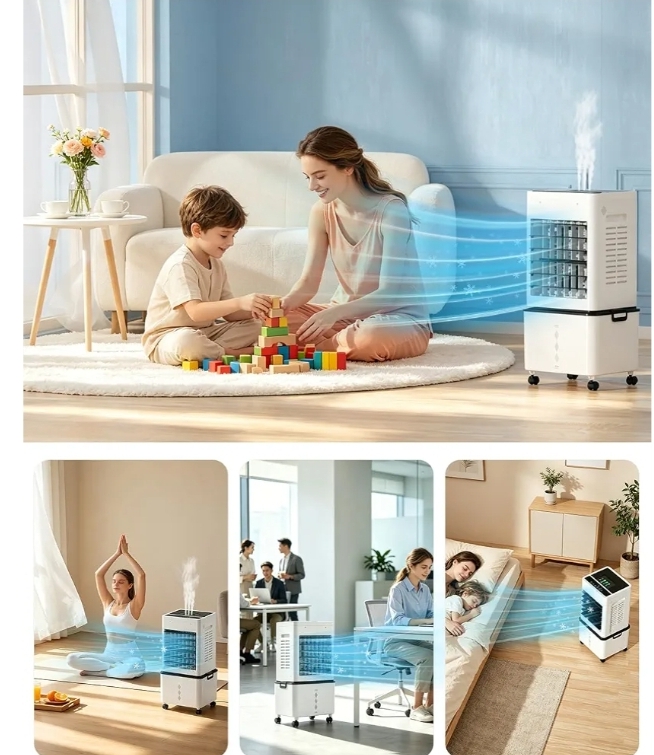 Evaporative Air Cooler Fan, Swamp Cooler Fan with 12L Removable Water Tank, 6 Speeds, Cooling Spray Modes & Lights, 24H Timer - Image 6