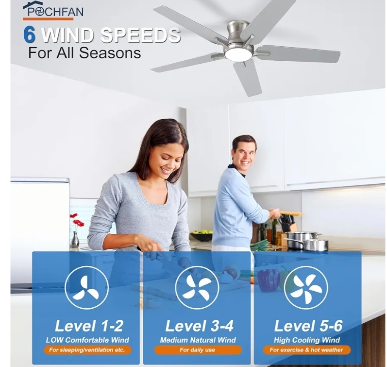 52 Inch Ceiling Fans with Lights and Remote, Brushed Nickel - Image 8