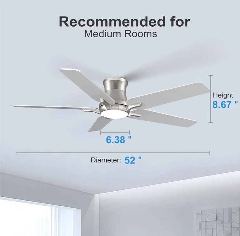 52 Inch Ceiling Fans with Lights and Remote, Brushed Nickel - Image 11