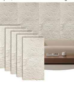 Faux Stone Wall Panels, 5-Pack 3D PU Cement-Texture Panels, White