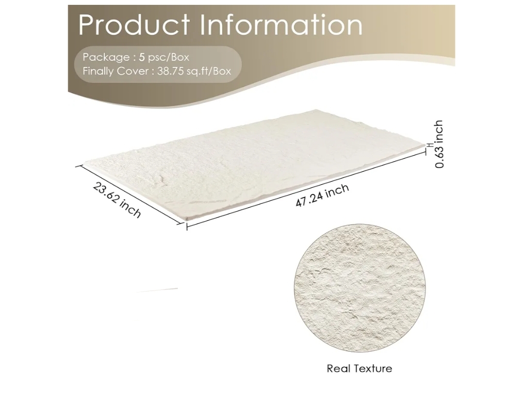 Faux Stone Wall Panels, 5-Pack 3D PU Cement-Texture Panels, White - Image 5