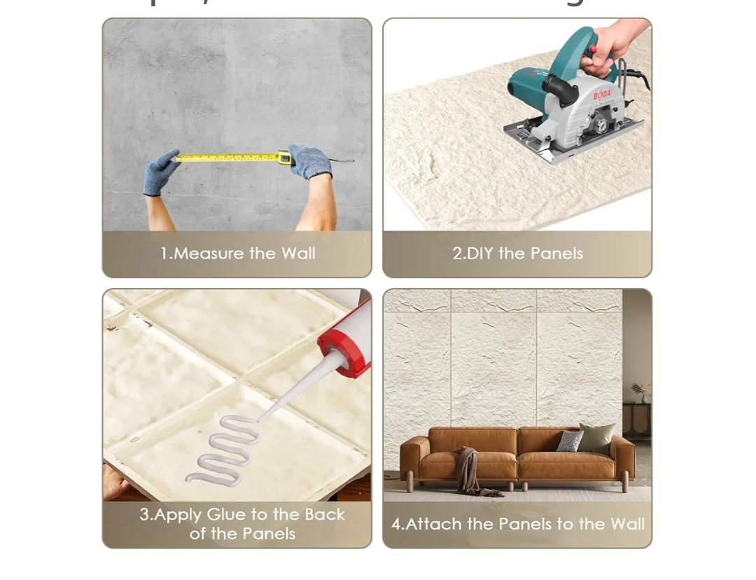 Faux Stone Wall Panels, 5-Pack 3D PU Cement-Texture Panels, White - Image 11