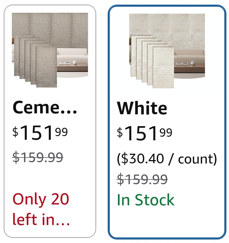 Faux Stone Wall Panels, 5-Pack 3D PU Cement-Texture Panels, White - Image 2