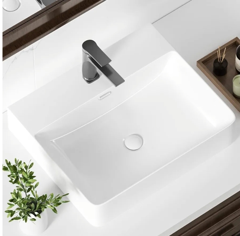 20" Ceramic Vessel Sink Rectangular Above Counter Wall Mount Vanity White