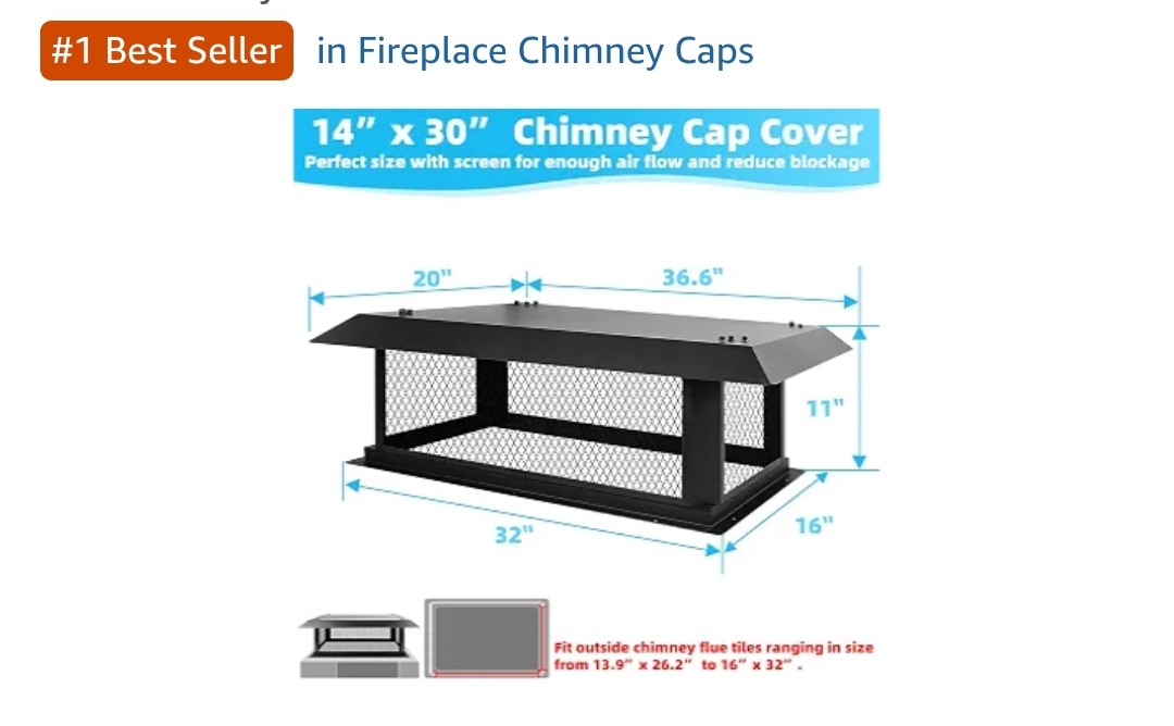 Chimney Cap 14x30 Chimney Cover,Fireplace Chimney Caps for Outside 14"x30" - Image 6
