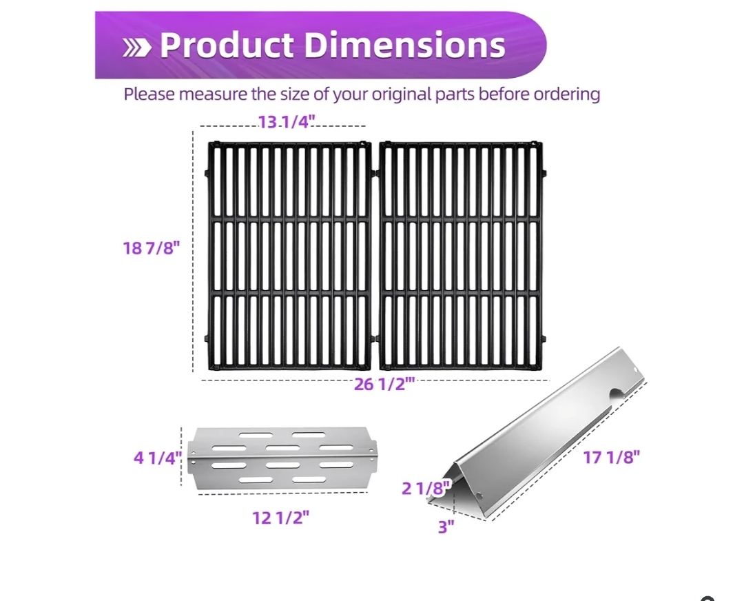Genesis ii E-310 Cast Iron Grill Grates for Weber Genesis ii Grill Parts 66032 Stainless Steel Flavorizer Bars Heat Deflector for Weber Genesis ii E-315 E-335 S-335 300 Series GS4 Grill Parts - Image 4