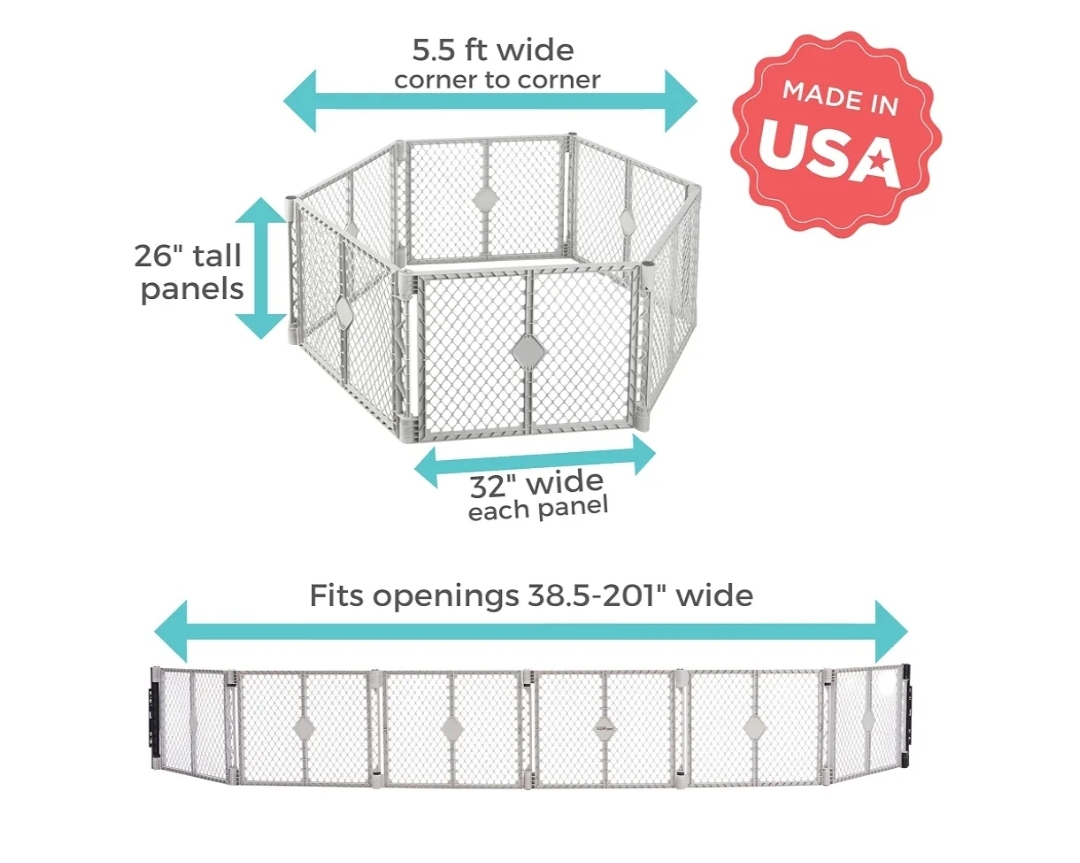 Toddleroo Superyard Duo 6-Panel Baby Playard or Wall Mount Barrier; Lt Gray - Image 13