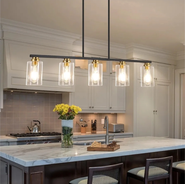 Black and Gold Dining Room Light Fixture Over Table, 5-Light Linear Chandelier Pendant - Image 10