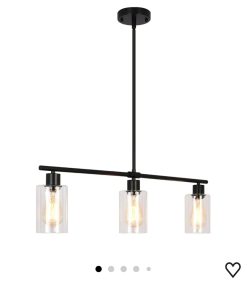 31" Black Linear 3-Light Clear Glass Kitchen Island Pendant Chandelier
