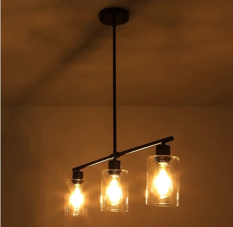31" Black Linear 3-Light Clear Glass Kitchen Island Pendant Chandelier - Image 7