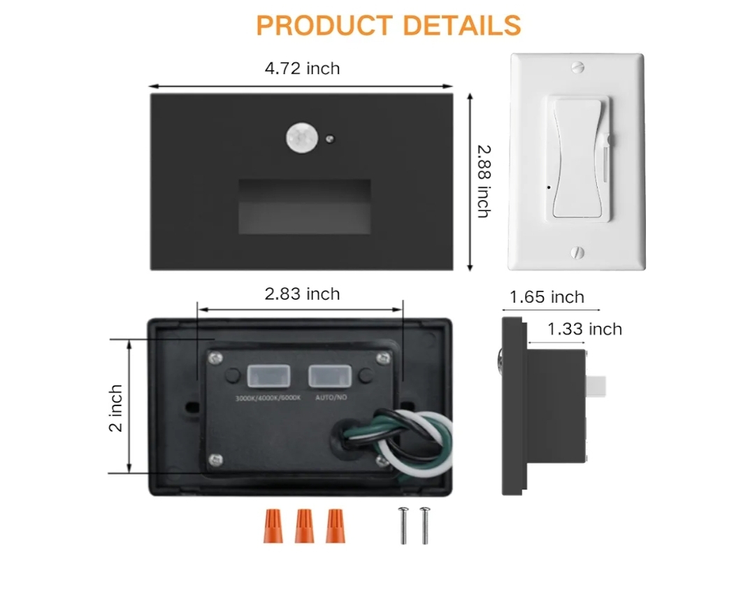 4 Pack 3CCT 120V Motion Sensor Step Lights with Dimmer Switch, Black - Image 7