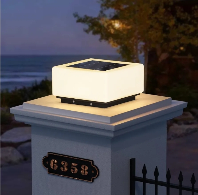 9.8" Glass Solar Post Lights IP54 Waterproof Pillar Light Outdoor
