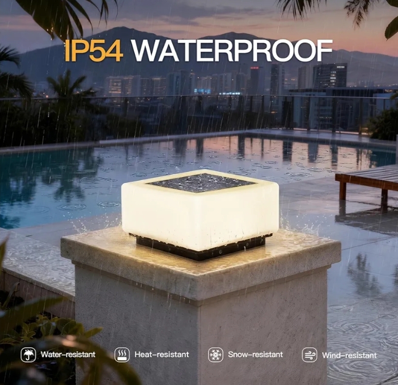 9.8" Glass Solar Post Lights IP54 Waterproof Pillar Light Outdoor - Image 7